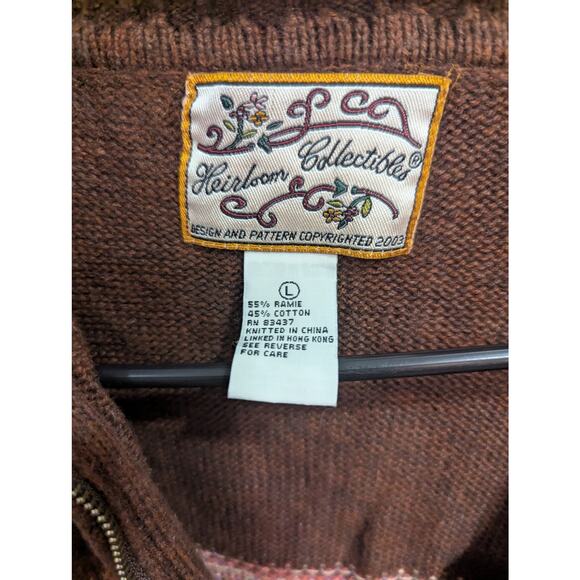 Vintage metal zip front brown earth tone cardigan by Heirloom Collectables, L - Picture 2 of 9
